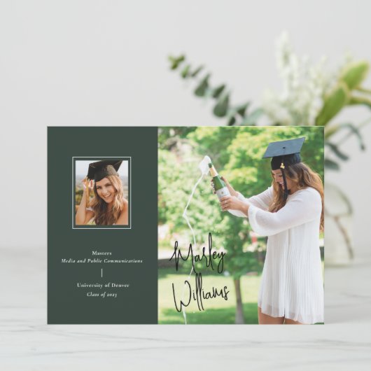 Chic Dark Green Signature Abschluss Ankündigung (Stehend Vorderseite)