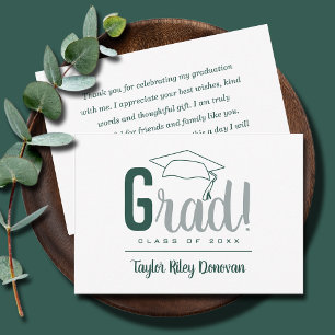 Chic Dark Green und Gray Grad Cap Abschluss Mitteilungskarte