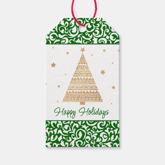 Chic Dark Green White Damask Blumenmuster Geschenkanhänger (Vorderseite)