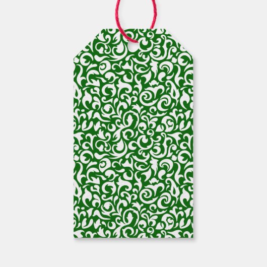 Chic Dark Green White Damask Blumenmuster Geschenkanhänger (Rückseite)