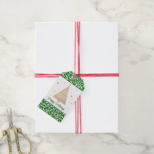 Chic Dark Green White Damask Blumenmuster Geschenkanhänger