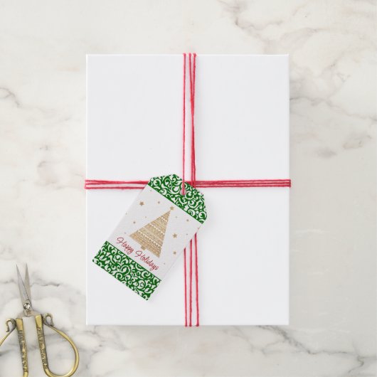 Chic Dark Green White Damask Blumenmuster Geschenkanhänger (Mit Garn)