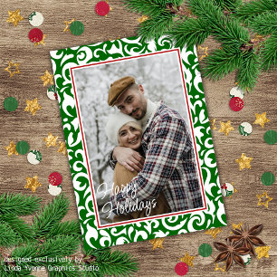 Chic Dark Green White Damask Blumenmuster Karte