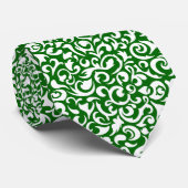 Chic Dark Green White Damask Blumenmuster Krawatte (Gerollt)
