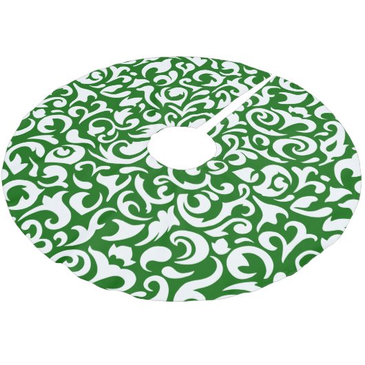 Chic Dark Green White Damask Blumenmuster Polyester Weihnachtsbaumdecke (Schrägansicht)