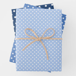 Chic Dark Light Blue White Polka Dots Muster Geschenkpapier Set