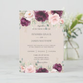 Chic Dark Raspberry Blush Pink Blues Hochzeit Einladung (Stehend Vorderseite)