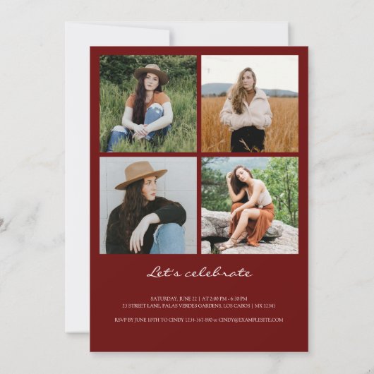 Chic Dark Red Arch 5 Foto Collage Abschluss Ankündigung (Rückseite)