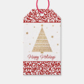 Chic Dark Red White Damask Blumenmuster Geschenkanhänger (Vorderseite)