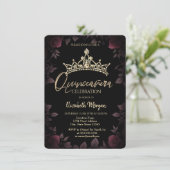 Chic Dark Rose Blätter Quinceañera Einladung (Stehend Vorderseite)