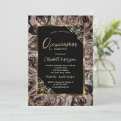 Chic Dark Rose Gold Rahmen Black Quinceñera Einladung (Stehend Vorderseite)