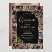 Chic Dark Rose Gold Rahmen Black Quinceñera Einladung (Vorne/Hinten)
