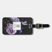 Chic Dark Violet Floral Bouquet Monogram Gepäckanhänger (Vorderseite horizontal)