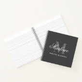 Chic Dark White Monogram Calligraphy Notizblock (Innenseite)