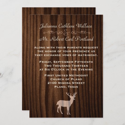 Chic Dark Wood Deer Wild Life Einladung (Vorne/Hinten)