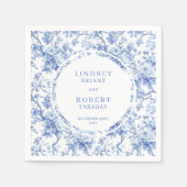 Chic Deep Blue Toile Roses Custom Wedding Napkins Serviette (Vorderseite)