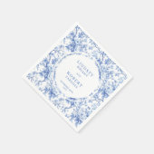 Chic Deep Blue Toile Roses Custom Wedding Napkins Serviette (Ecke)