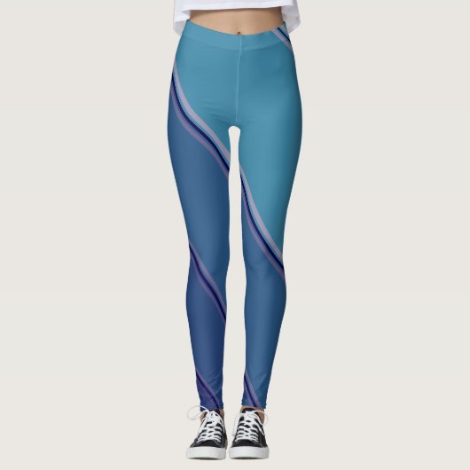 Chic Deep Blue unter Eggshell Blue Banded Print Leggings (Vorderseite)