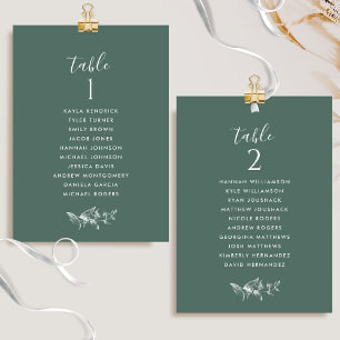 Chic Deep Green Seating Plan Cards mit Gast Names