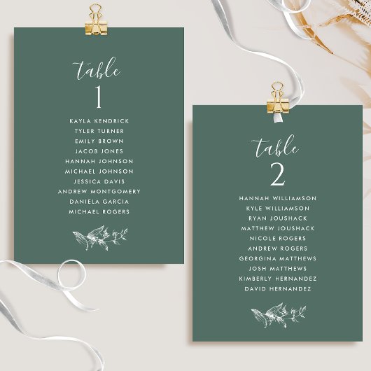 Chic Deep Green Seating Plan Cards mit Gast Names