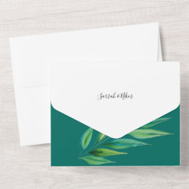 Chic Deep Ocean Blue Green Watercolor All In One Einladung