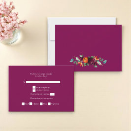 Chic deep pink Botanical Wedding Response Card RSVP Karte