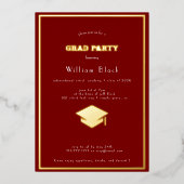 Chic Deep Red & Gold Party Folieneinladung (Vorderseite)