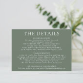 Chic Deep Sage Wedding Details Enclosure Card Begleitkarte (Stehend Vorderseite)