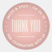 Chic Deko Typografie Danke Pink Rose Gold Runder Aufkleber (Vorderseite)