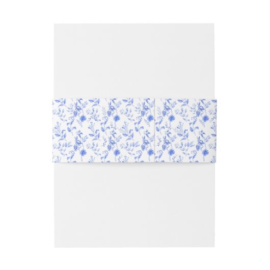 Chic Delft Blau Weiß Chinoiserie Blumenstrauß Einladungsbanderole (Rückseitenbeispiel)