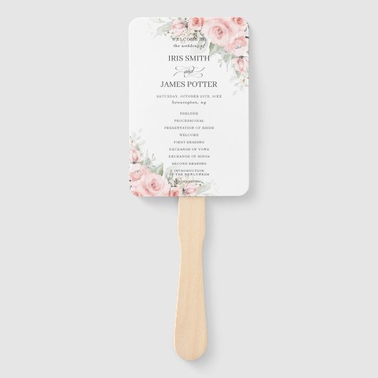 Chic Delicate Blush Pink Floral Wedding Programm Fächer (Vorderseite)