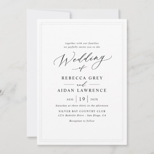 Chic Delicate Border Modern Script Wedding Einladung (Vorderseite)