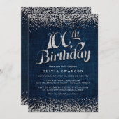 Chic Denim & Diamonds 100. Geburtstagsparty Einladung (Vorne/Hinten)