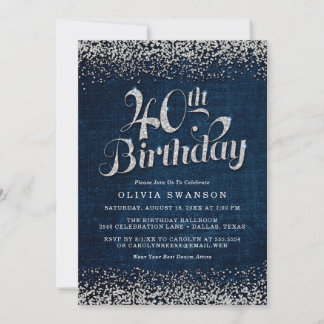 Chic Denim & Diamonds 40. Geburtstag Einladung