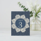 Chic Denim & Ivory Lace Wedding Tischnummer Cards (Stehend Vorderseite)
