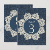 Chic Denim & Ivory Lace Wedding Tischnummer Cards (Vorne/Hinten)