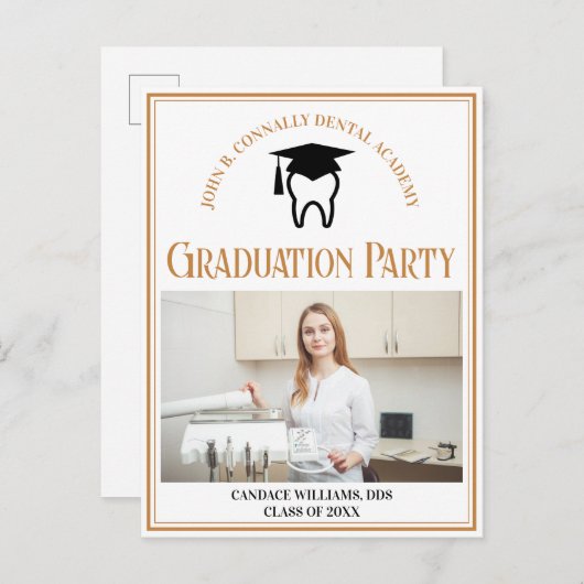Chic Dental School Foto Custom Graduation Party Einladungspostkarte (Vorne/Hinten)