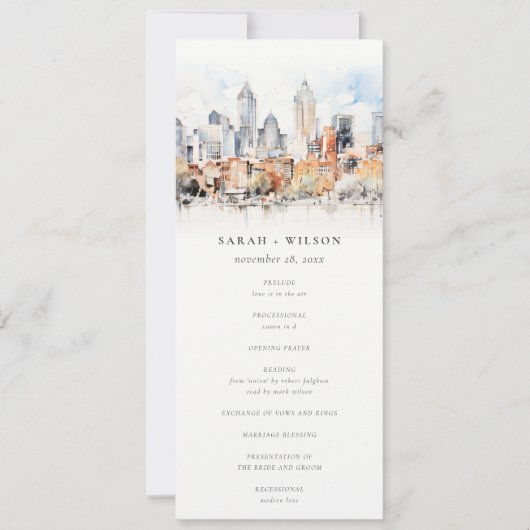 Chic Denver Colorado Skyline Wedding Program Einladung (Vorderseite)