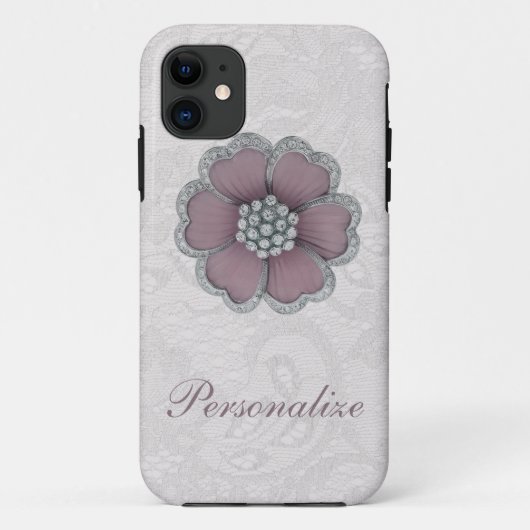 Chic-Diamant-Blume auf weißer Paisley-Spitze Case-Mate iPhone Hülle (Rückseite)