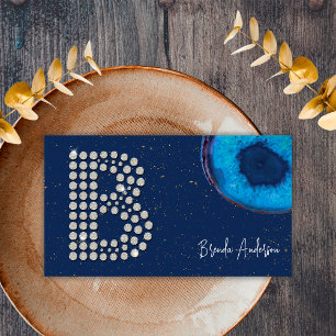 Chic Diamond Blue Agate Initial B Letter Monogram Visitenkarte