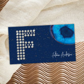 Chic Diamond Blue Agate Initial F Letter Monogram Visitenkarte
