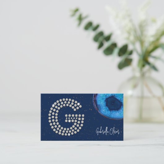 Chic Diamond Blue Agate Initial G Letter Monogram Visitenkarte (Stehend Vorderseite)