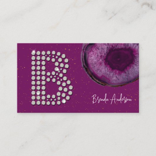Chic Diamond Plum Agate Initial Letter B Monogramm Visitenkarte (Vorderseite)