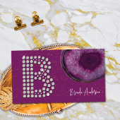 Chic Diamond Plum Agate Initial Letter B Monogramm Visitenkarte