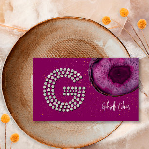 Chic Diamond Plum Agate Initial Letter G Monogram Visitenkarte