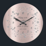 Chic Diamonds Confetti Rose Gold Jubiläum Große Wanduhr<br><div class="desc">Elegante Silberdiamanten auf Golduntergrund der Rose.</div>
