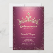 Chic Diamonds Crown Red Quinceañera Einladung (Vorderseite)