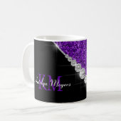 Chic Diamonds Lila Glitzer Mit Monogramm Kaffeetasse (Vorderseite Links)
