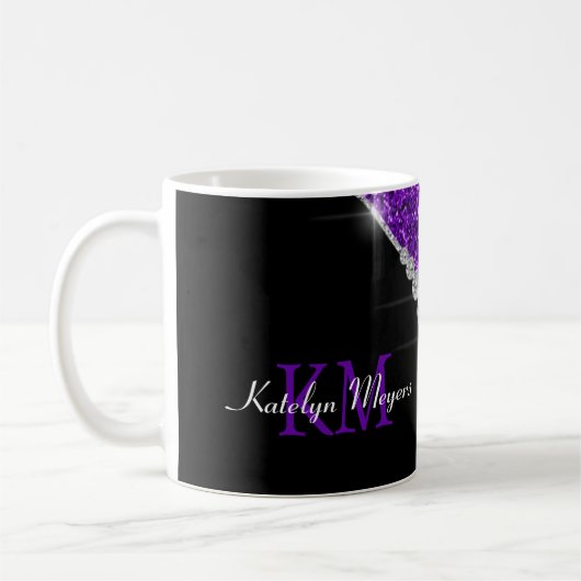 Chic Diamonds Lila Glitzer Mit Monogramm Kaffeetasse (Links)