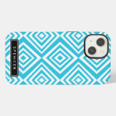 Chic Diamonds Pattern | Türkis Personalisiert iPhone Hülle (Rückseite (Horizontal))